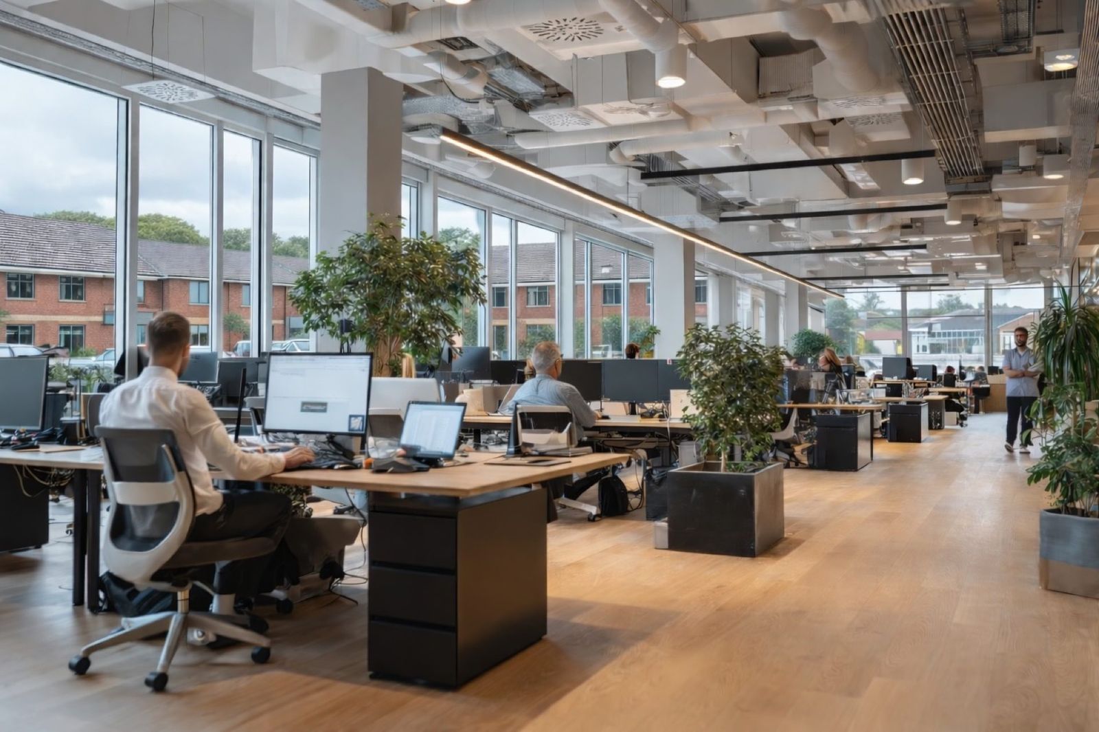 Professionals working in a modern office environment