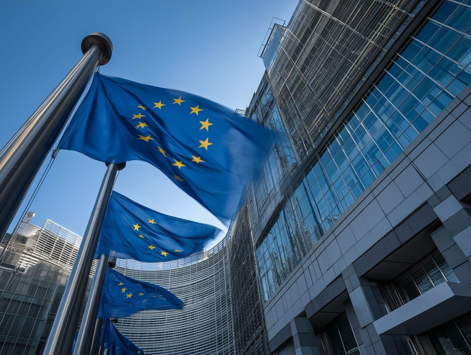 European Union flags outside the European Commission building