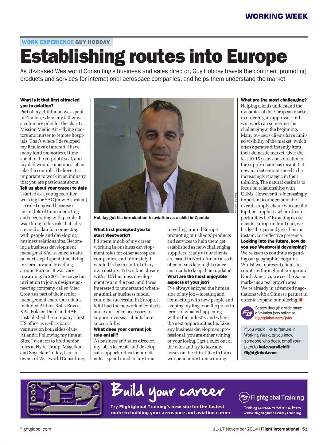Flight International Working Week article featuring Guy Hobday
