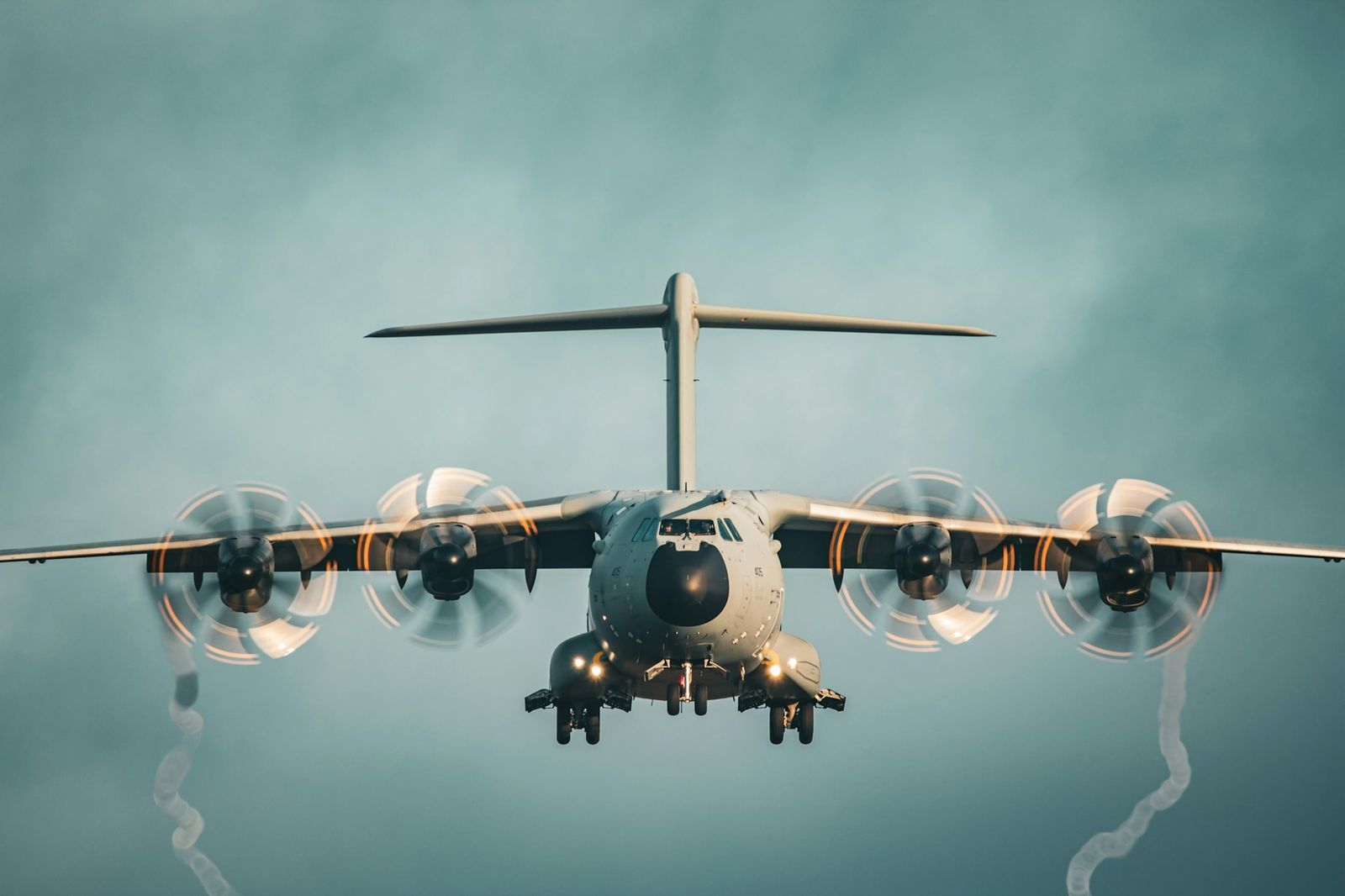 Airbus A400M Atlas military transport aircraft on approach