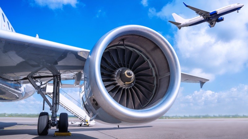 Commercial aircraft engine and fuselage