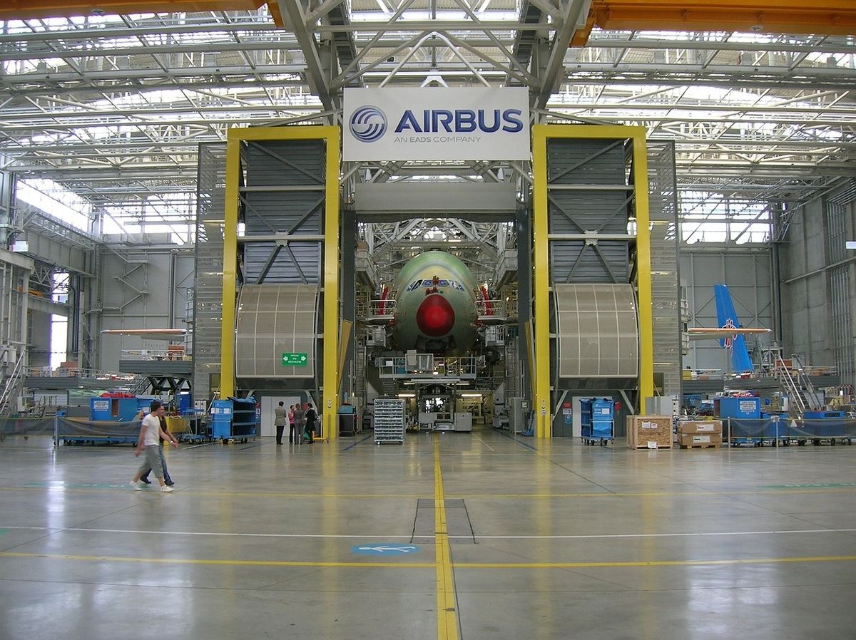 Aircraft on the Airbus final assembly line in Toulouse