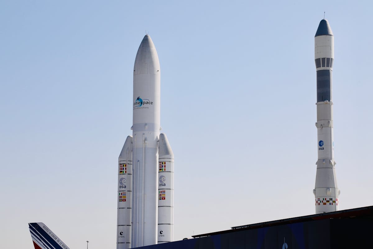 ESA Ariane launch vehicles on display at Le Bourget, Paris